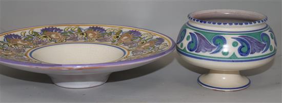 A Carter Stabler Adams broad-rimmed bowl, a similar pedestal fruit bowl, another bowl and a vase, largest bowl diameter 12.75in.